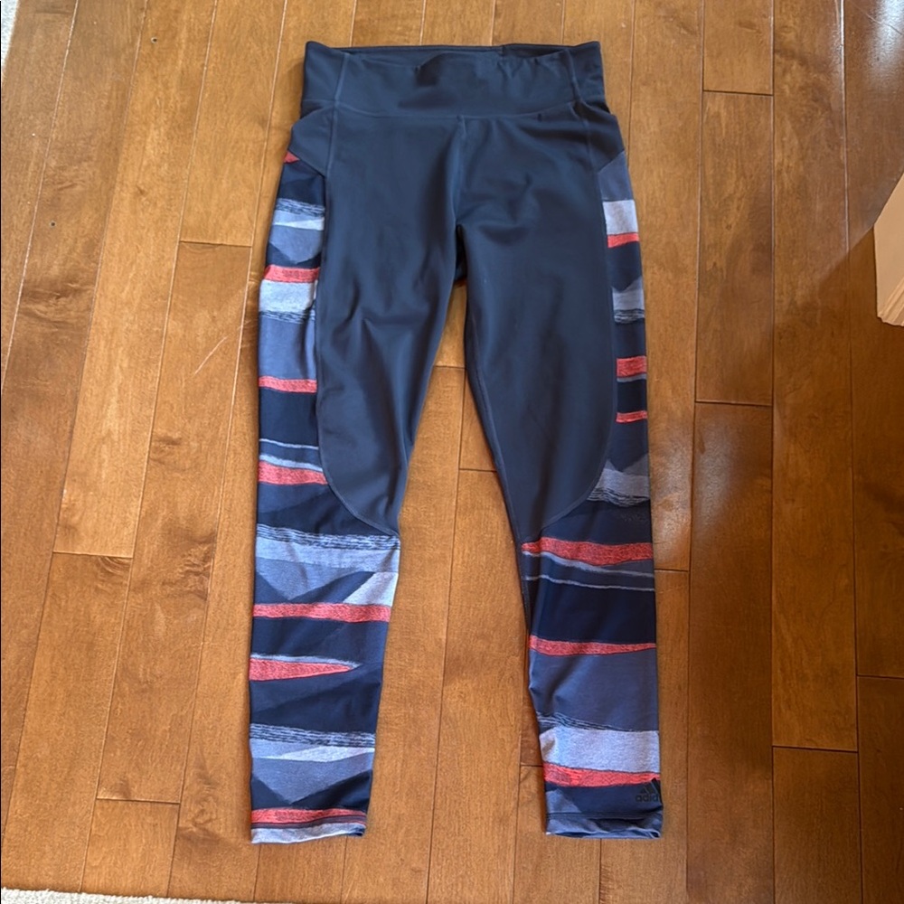 Adidas Black and Red Striped Women's Leggings